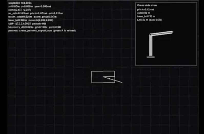 Pygame visualization of chassis motion, boom, and stability bounds